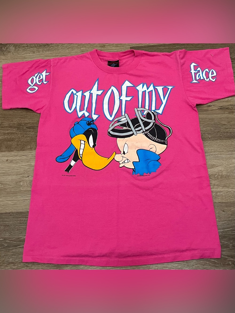 Vintage Looney Tunes Daffy Duck Porky Pig T Shirt Get Out My Face USA 90s M